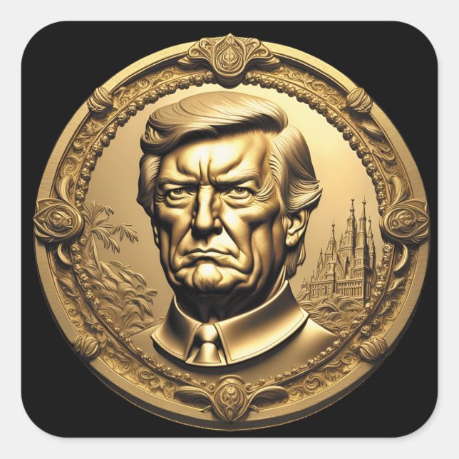 TRUMP CGI Collectible Gold Art-Coin Doubloon Square Sticker (Front)