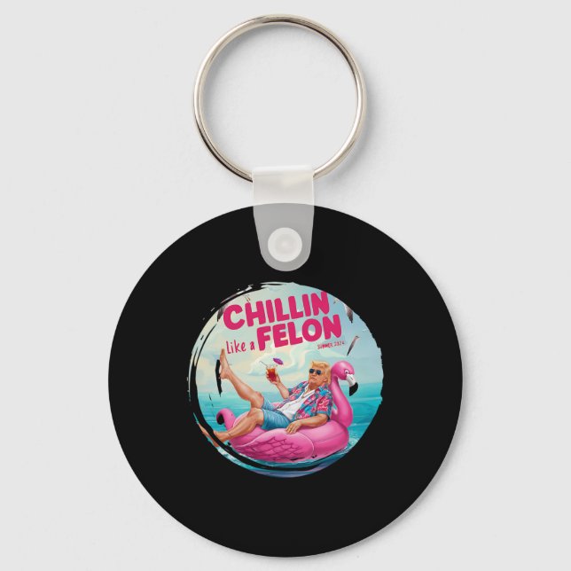 Trump Chillin Like A Felon Summer Retro Pool Float Keychain (Front)