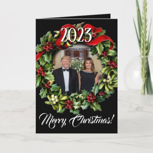 Trump Christmas 2021 Wreath Photo Holiday Greeting