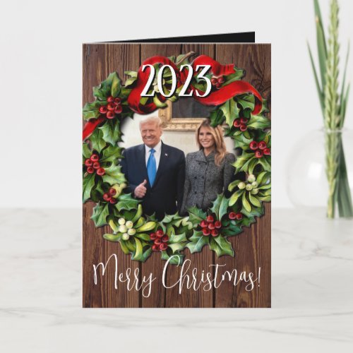 Trump Christmas 2023 Wreath Photo Holiday Greeting
