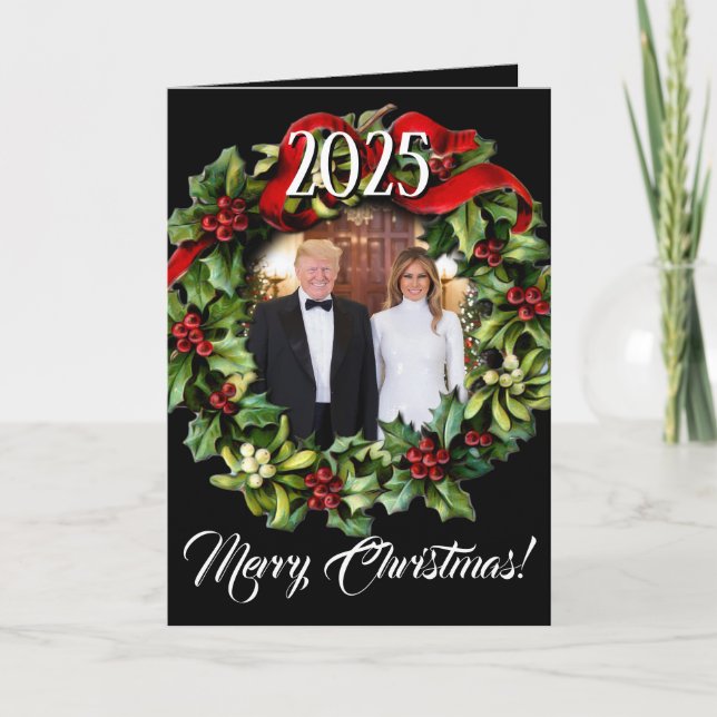 Trump Christmas 2025 Wreath Photo Holiday Greeting (Front)