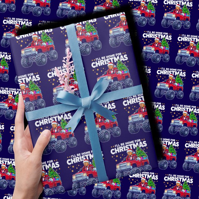 Trump Christmas | I'll Be Home for Christmas Blue Wrapping Paper (Creator Uploaded)