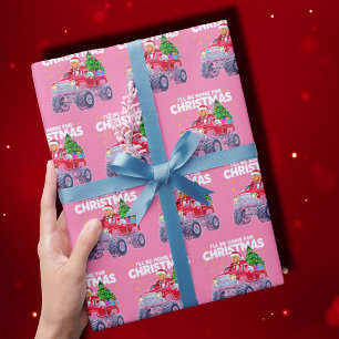 Trump Christmas I'll Be Home for Christmas Pink Wrapping Paper