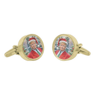 Trump Christmas MAGA Gold-Plated Luxury Round Cufflinks