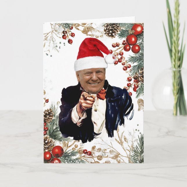 Trump Christmas Poinsettias & Berries Card (Front)