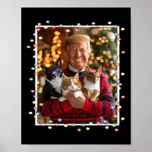Trump Christmas Sweater Cat Dog Squirrel Pet Lover Poster (Front)