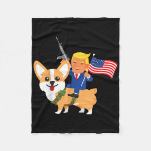 Trump Corgi Gun Merica 2020 Election Donald Dog Mo Fleece Blanket