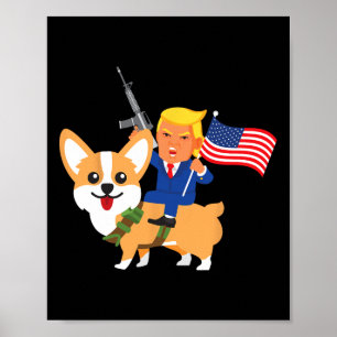 Trump Corgi Gun Merica 2020 Election Donald Dog Mo Poster