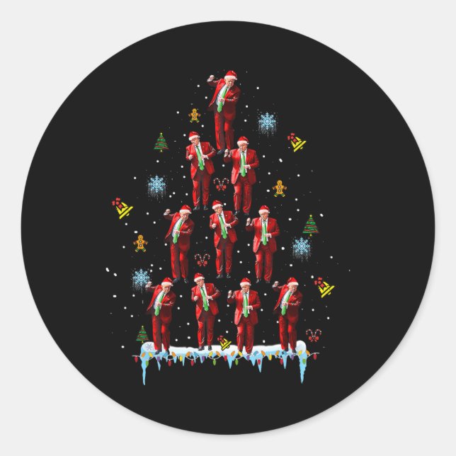 Trump Dance Santa Claus Tree Christmas Xmas Pajama Classic Round Sticker (Front)
