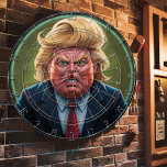 Trump Dartboard: A Political Target Dart Board<br><div class="desc">Picture of Donald Trump Dart Board. A round dartboard featuring a caricature of Donald Trump. The image is a humorous take on politics, suitable for adults and those who enjoy a good laugh. A humorous dartboard featuring a caricature of Donald Trump. The board is designed with a green and black...</div>