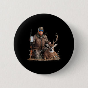 Trump Deer Hunting Donald Trump Old School Camoufl Button