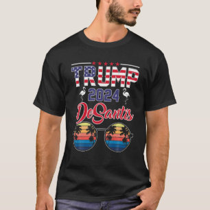Trump Desantis 2024 Retro American Flag Flamingo S T-Shirt