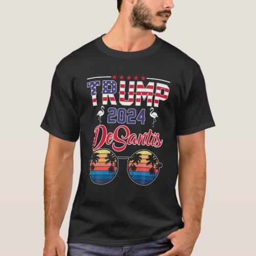 Trump Desantis 2024 Retro American Flag Flamingo S T_Shirt