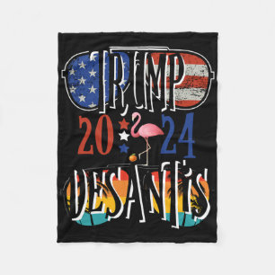 Trump Desantis Election American Flag Flamingo Sta Fleece Blanket