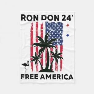 Trump Desantis Ron Don 24' American Flag Flamingo Fleece Blanket