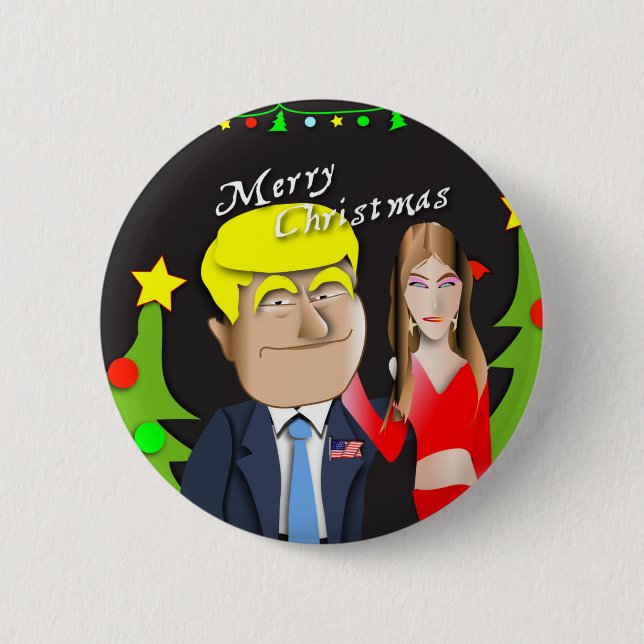 Trump, Donald, Melania, Christmas, gift, present, Button (Front)