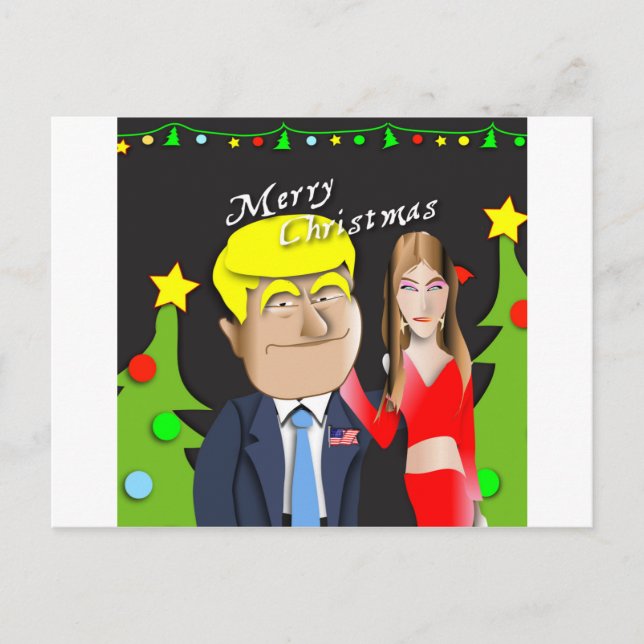 Trump, Donald, Melania, Christmas, gift, present, Holiday Postcard (Front)