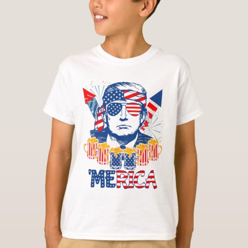 Trump Drink Beer 4th Of July American Flag Firewor T_Shirt