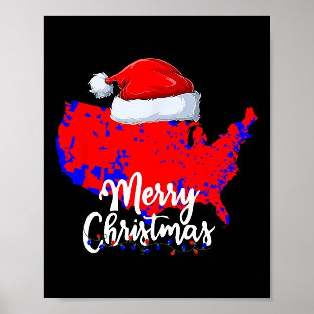Trump Election Map Merry Christmas Holiday Santa H Poster (Front)