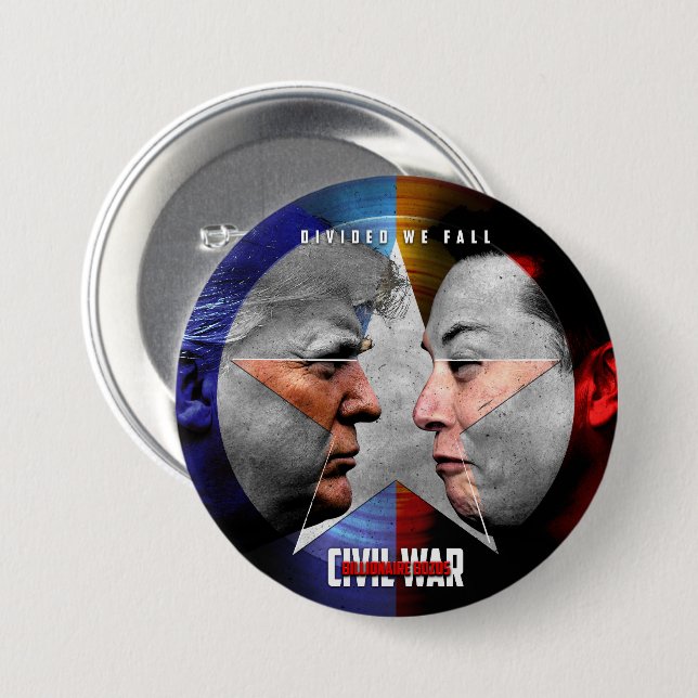 Trump Elon Civil War Donald vs Musk Political Button (Front & Back)