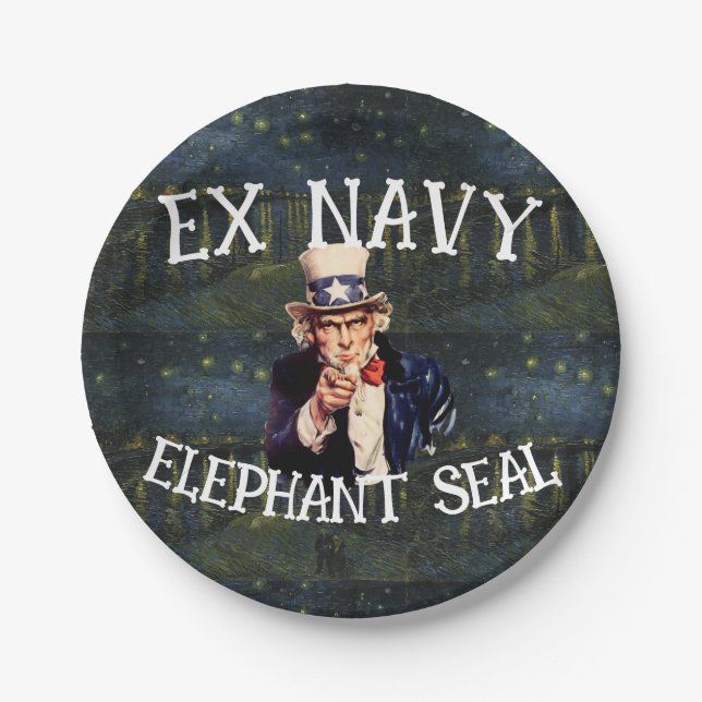 Trump Ex Navy Elephant Seal Movie Book Paper Plates (Front)