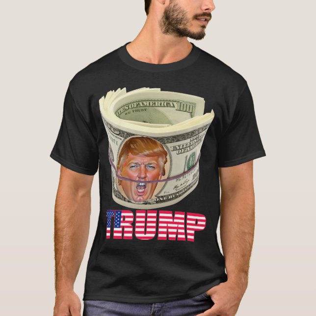 Trump Face on Money with Flag Design, I stand with T-Shirt (Front)
