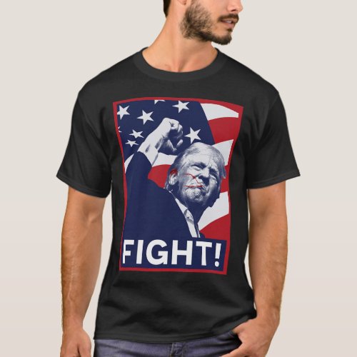 Trump Fight! Fist Pump Us Flag Poster 2024  T-Shirt