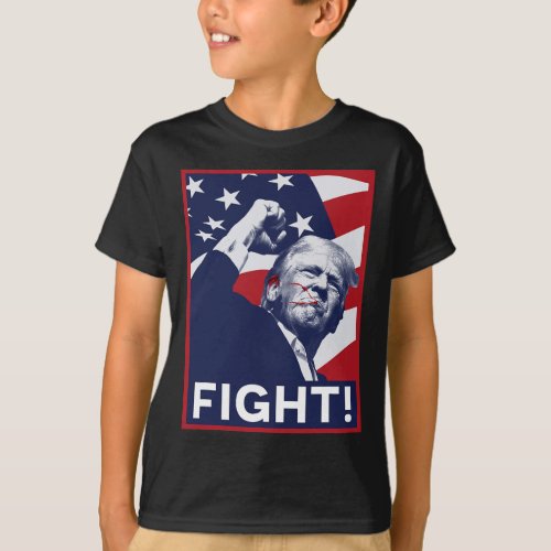 Trump Fight! Fist Pump Us Flag Poster 2024  T-Shirt