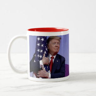 Trump Flag Hugging Two-Tone Coffee Mug