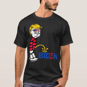 Trump Flag Sunglasses Peeing Pissing Pee On Biden, T-Shirt
