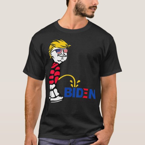 Trump Flag Sunglasses Peeing Pissing Pee On Biden T_Shirt