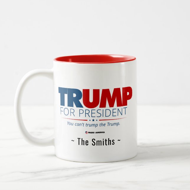 Trump for President Add Your Family Name Two-Tone Coffee Mug (Left)