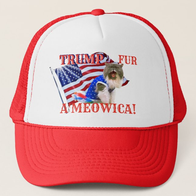 TRUMP fur A'meowica! Cat Trucker Hat (Front)