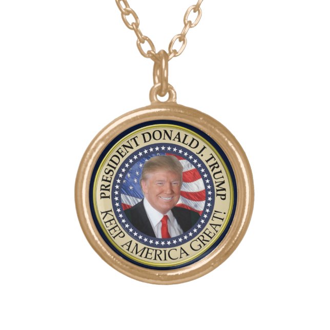 Trump Gifts 2025 President Donald Trump America Gold Plated Necklace (Front)
