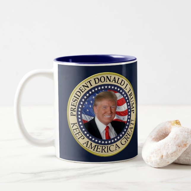 Trump Gifts 2025 President Donald Trump America Two-Tone Coffee Mug (With Donut)