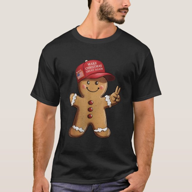Trump Gingerbread Man Make Christmas Great Again T-Shirt (Front)