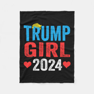 Trump Girl 2024 Cute Trump Flag Women Girls Kids Fleece Blanket