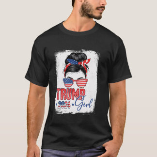 Trump Girl Funny Messy Bun Trump 2024 Election Ame T-Shirt