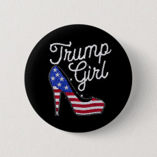 Trump Girl High Heel American Flag Bling Patriot Button