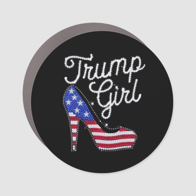 Trump Girl High Heel American Flag Bling Patriot Car Magnet (Front)