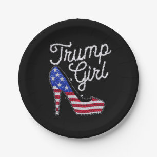 Trump Girl High Heel American Flag Bling Patriot Paper Plates