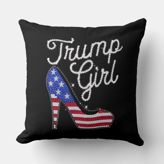 Trump Girl High Heel American Flag Bling Patriot Throw Pillow (Front)
