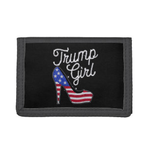 Trump Girl High Heel American Flag Bling Patriot Tri-fold Wallet