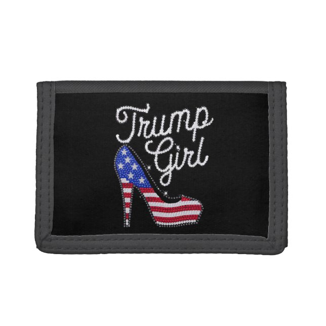 Trump Girl High Heel American Flag Bling Patriot Trifold Wallet (Front)