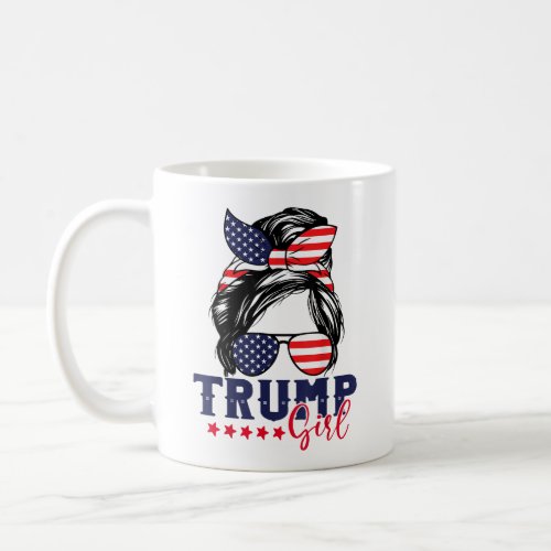 Trump Girl Messy Bun American Flag Trump 2024 Coffee Mug