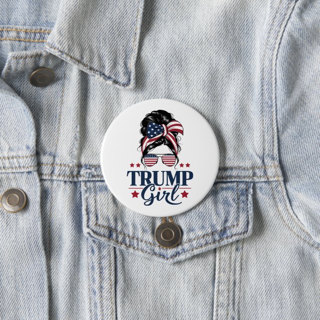 Trump Girl Messy Bun Trump 2024 Election American  Button (In Situ)