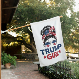 Trump Girl Messy Bun Trump 2024 Election American House Flag