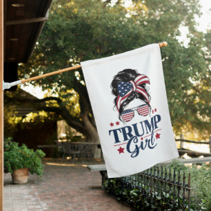 Trump Girl Messy Bun Trump 2024 Election American  House Flag