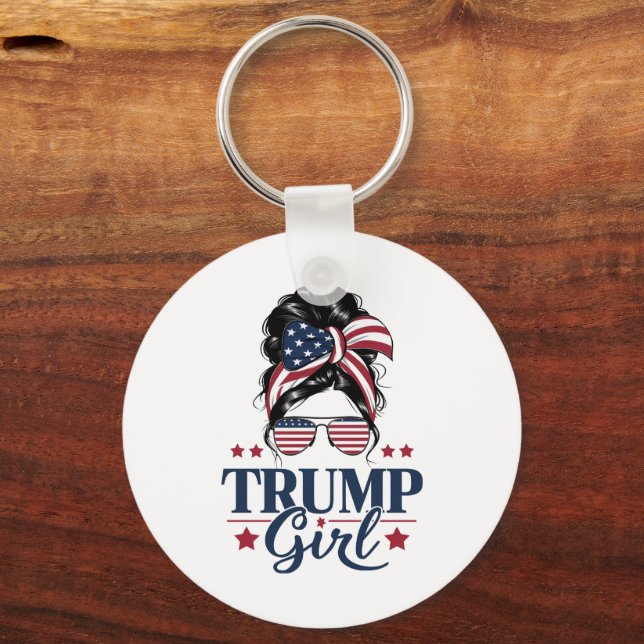 Trump Girl Messy Bun Trump 2024 Election American  Keychain (Front)