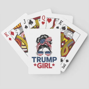 Trump Girl Messy Bun Trump 2024 Election American  Poker Cards